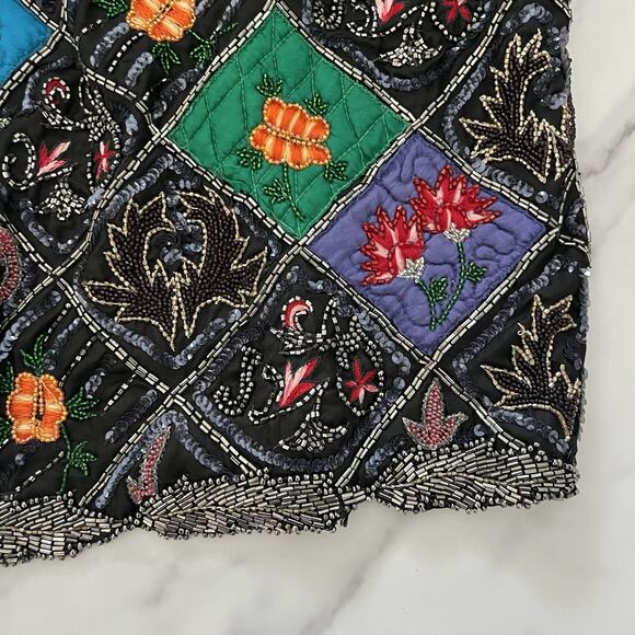 Judith Ann Vtg silk Patchwork Embroidered jacket Quilted sequin Embellished Sz L - Picture 11 of 15